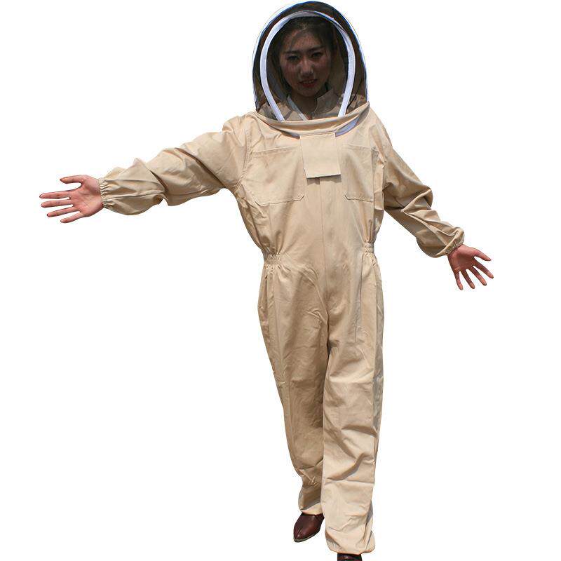 蜂旺连体防蜂服防蚊虫高清透气养蜜蜂防护服卡其全棉加厚防蜂衣