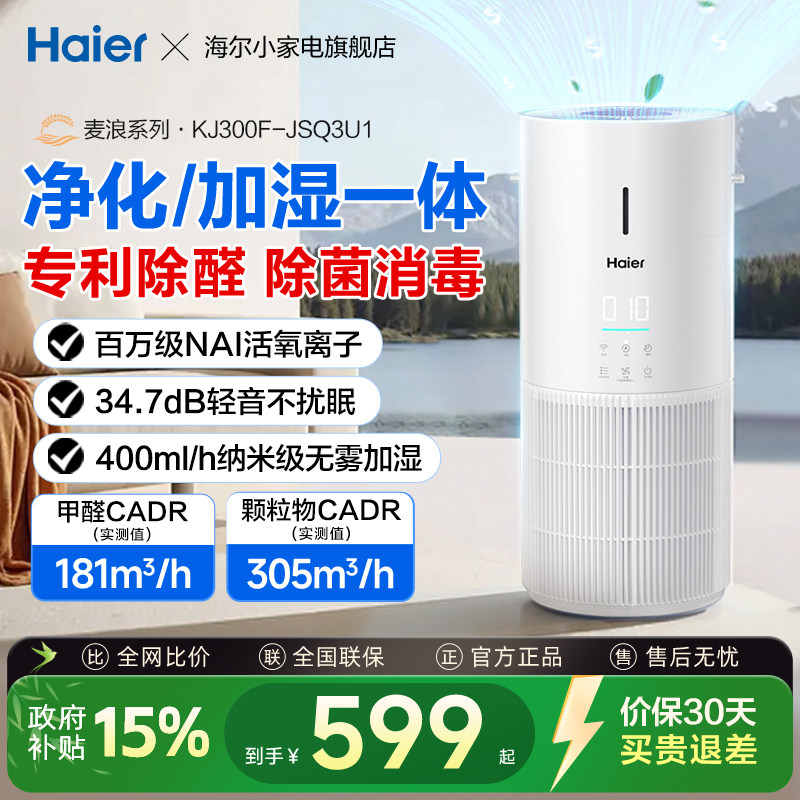 海尔空气净化加湿器家用除甲醛吸烟宠物异味灰尘负离子无雾净化机