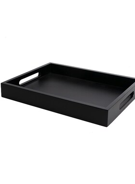 现代新中式黑色托盘木质烤漆收纳盘水果盘样板间软装饰品客厅玄关