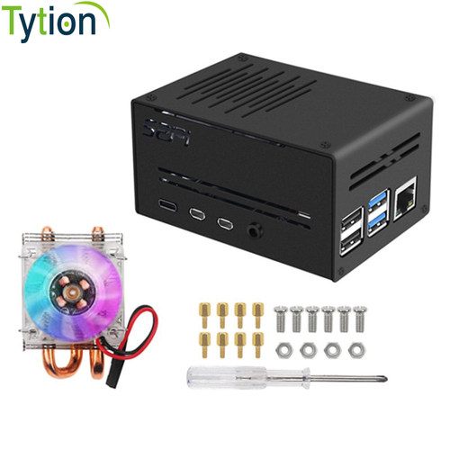 树器派4代CPU塔式风扇散热莓 金属外壳带冰塔炫5风扇光MM导热铜管