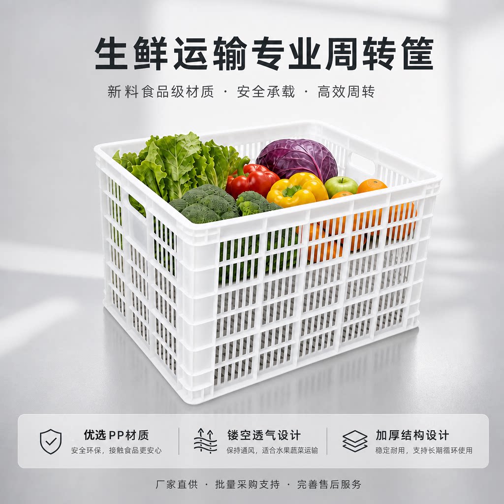白色食品塑料筐加厚周转筐水果蔬菜商超运输周转储物筐透气水果筐
