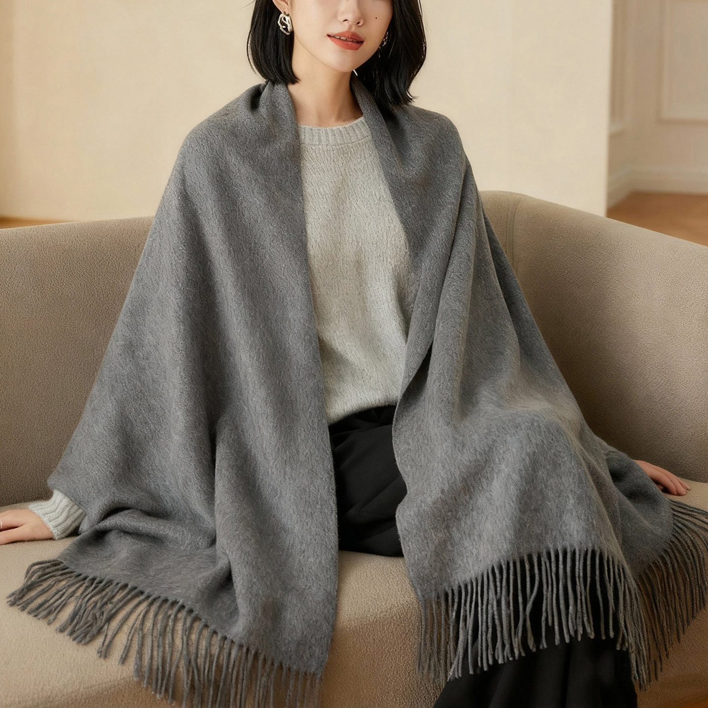 百搭气质情侣款红色男女羊毛围脖