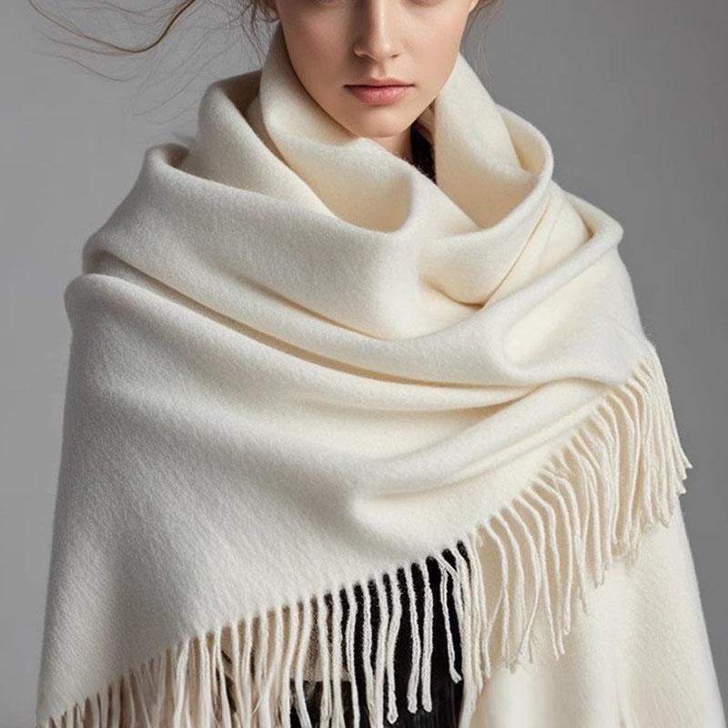 鄂尔精绒男女士纯白色100%纯山羊绒围巾冬加厚保暖高端围脖大披肩