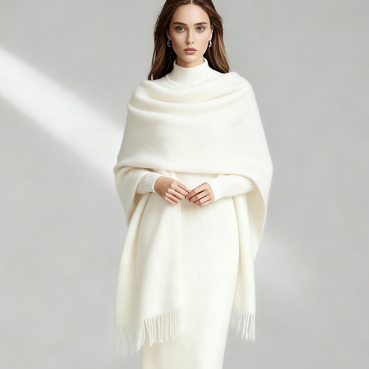 鄂尔多斯市100%纯羊绒围巾男女加长款纯色加厚保暖红色两用大披肩