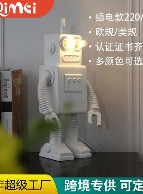北欧工业时代童年记忆复古工业朋克家居白色树脂摆件机器人台灯