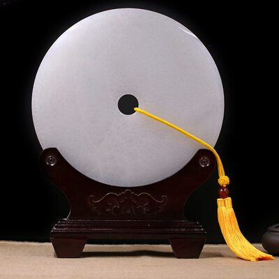 白玉玉石摆件平安扣 阿富汗玉扣 家居装饰 玉璧和氏璧摆件