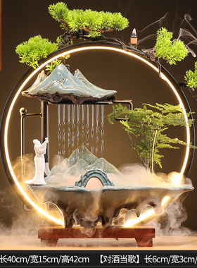 玄关陶瓷流水景喷泉假q山生招财水轮客厅办公室茶桌开业礼前台摆