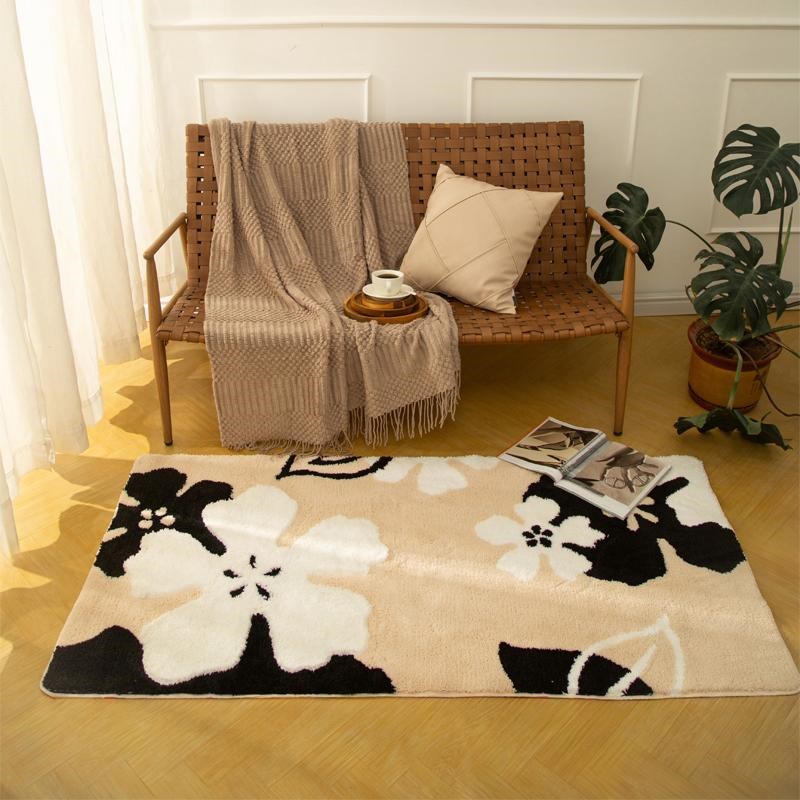 卧室地毯床边毯植绒簇绒奶油风防水防污儿童床边毯客厅主卧毯子