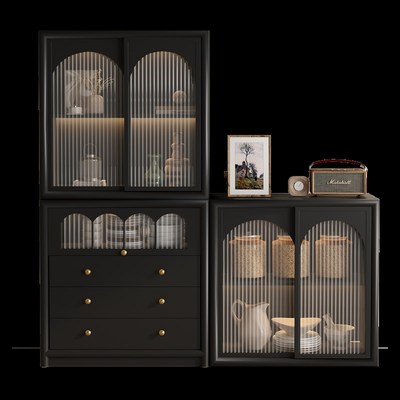 法式轻奢实木餐边柜自由组合落地客床尾斗柜展示柜推拉门储物收纳