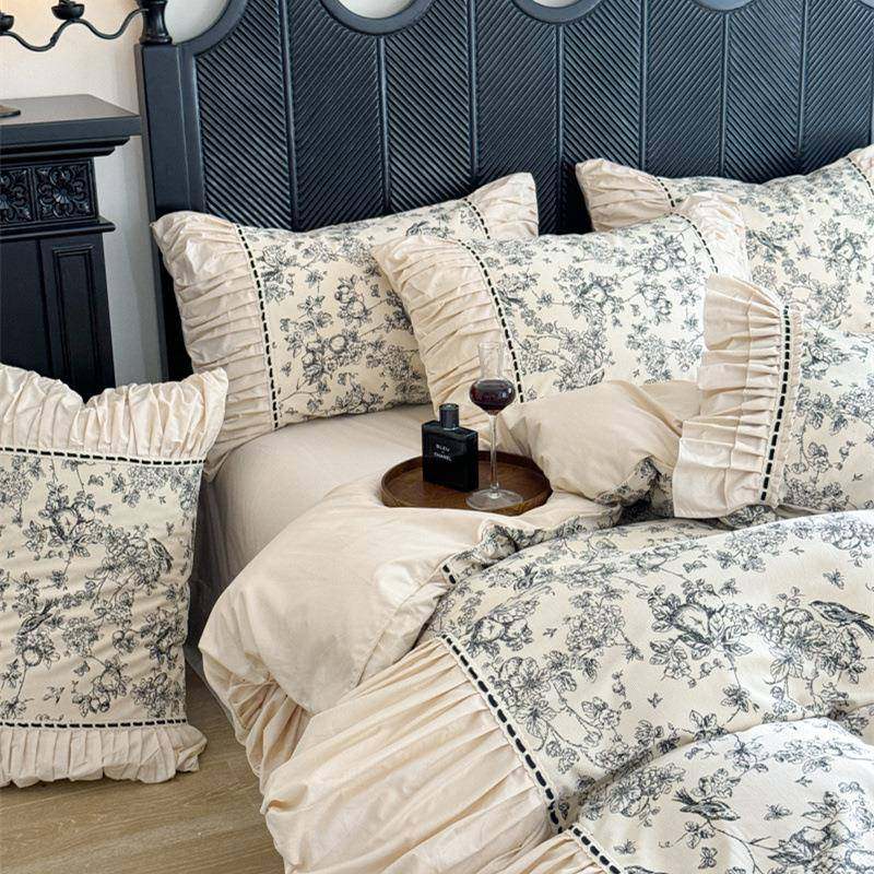 法式复古风磨毛100S纯棉四件套加厚保暖秋冬全棉床单被套床上用品