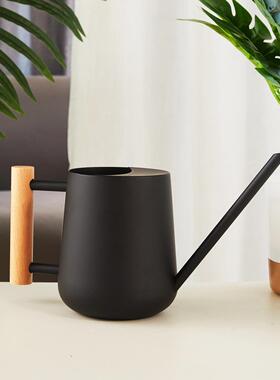 木柄长嘴不锈钢洒水壶浇花加厚小号黑色喷壶金属家用淋花壶1000ML