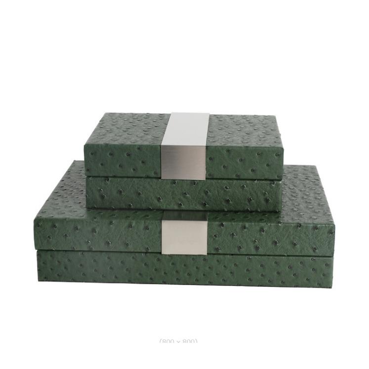 现代简约创意皮革首饰盒样板房售楼处桌面软装饰品摆件收纳盒装饰
