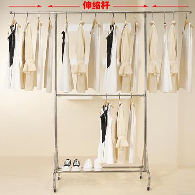 SUS304不锈钢简约上下双层晾衣架升降加高单杆式卧室衣帽架晒东龙