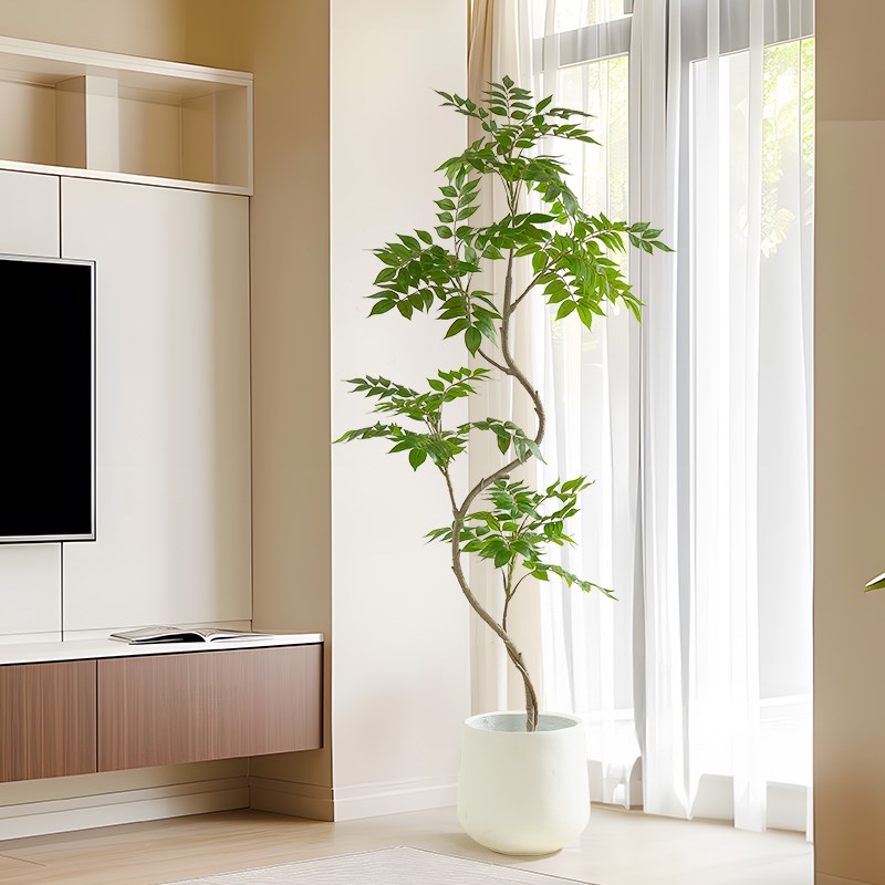 高品质轻奢仿真绿植漆木树室内落地盆栽摆件客厅装饰仿生假大植物