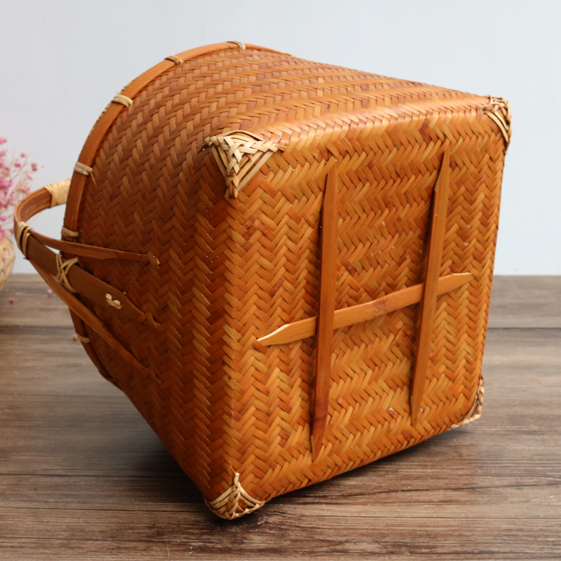 手工竹编手提篮复古提篮水果篮子竹篮茶室收纳竹篮野餐篮中式做旧