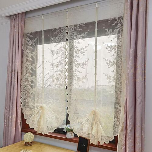 2024新款帘油风帘打孔客厅窗奶隔断厨房短免网纱帘浪漫法式罗马帘