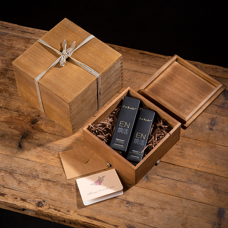 复古木质礼盒日式桐木包装盒茶杯茶壶陶瓷花瓶礼品盒空盒木盒定制