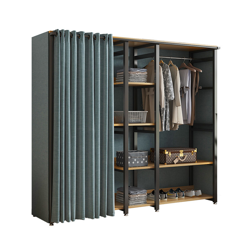 简易衣柜耐用布衣柜家用卧室钢木组合衣柜出租房用铁艺衣架衣橱