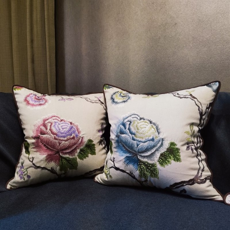 棉麻精细绣花家居沙发办公室复古中式时尚抱枕靠垫