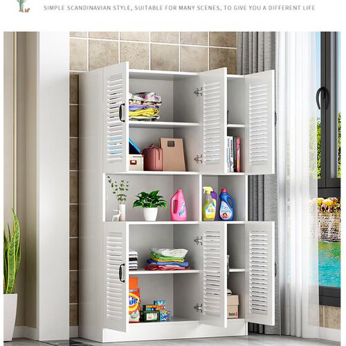 阳台储物柜收纳透气百叶门v简约家用大容量衣柜落地杂物置物飘窗