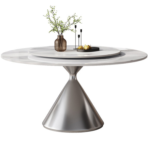 意式极简轻奢岩板餐桌椅组合家用小户型现代简约圆形超晶石吃饭桌