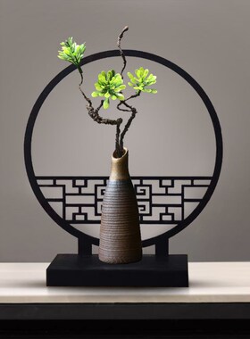 宋代美学摆件屏风摆件花瓶小绿植新中式迎客松仿真盆景造景茶桌