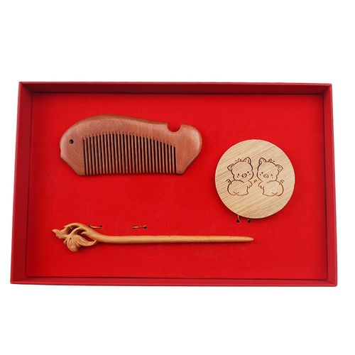 天然桃木梳子礼盒套装定制刻字梳子送员工礼专用家用实用高档礼物