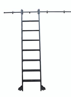 黑色书架a滑道梯子书柜图书馆轨道实木登高loft平台移活动阁楼楼