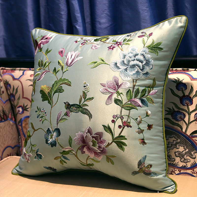 新中式刺绣花鸟靠枕红木沙发抱枕靠垫H欧式床头靠背汽车腰靠包含