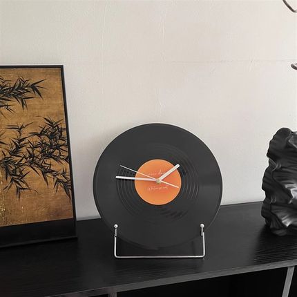中古黑胶唱片钟摆钟玄关客厅办公室书桌桌面摆件酒柜电视墙面摆设