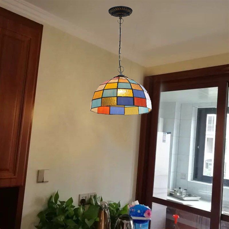 复古卧室餐厅欧式酒吧灯五彩圆片酒吧走廊创意玻璃艺术床头小吊灯