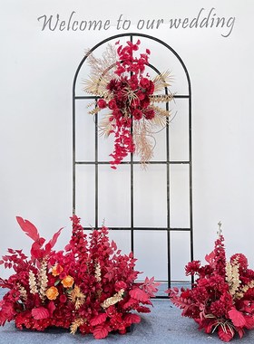 新款婚庆红色仿真花中式婚礼装饰排挂花婚M礼T台迎宾区路引花排