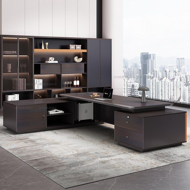 办公室家俱老板桌办公桌轻奢高级感总裁桌董事长领导总经理大班台