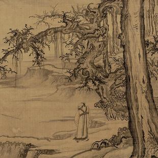 北宋 寒林高士图轴仿古竖轴挂画宋元 山水风景客厅玄关装 饰画 李成