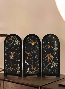 中古风墨竹小屏风桌面摆件新中式茶桌家居边柜玄关装饰品复古摆画