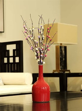 陶瓷花瓶祭红玉壶春 颜色釉窑变红色摆件 L客厅博古架装饰礼品新