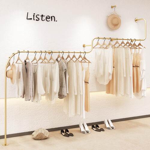 网红服装店展示架金色上墙壁挂式陈列架女装童装店悬挂挂衣杆货架