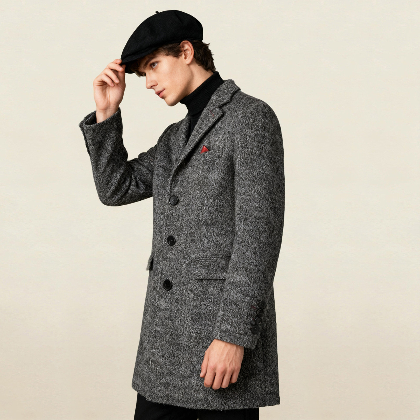 AB 2025冬季新款时尚百搭男士大方中长款羊毛大衣毛呢大衣外套,男装,毛呢大衣,淘宝优惠券,粉丝福利购,淘宝优惠卷