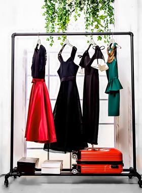 cs男女装店服装陈列架黑色水管挂衣架服装店落地式展示架带轮龙门