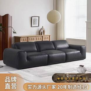 大黑牛全真皮沙发时增夏图亚岛客厅高端意式极简黑色豆腐块沙发