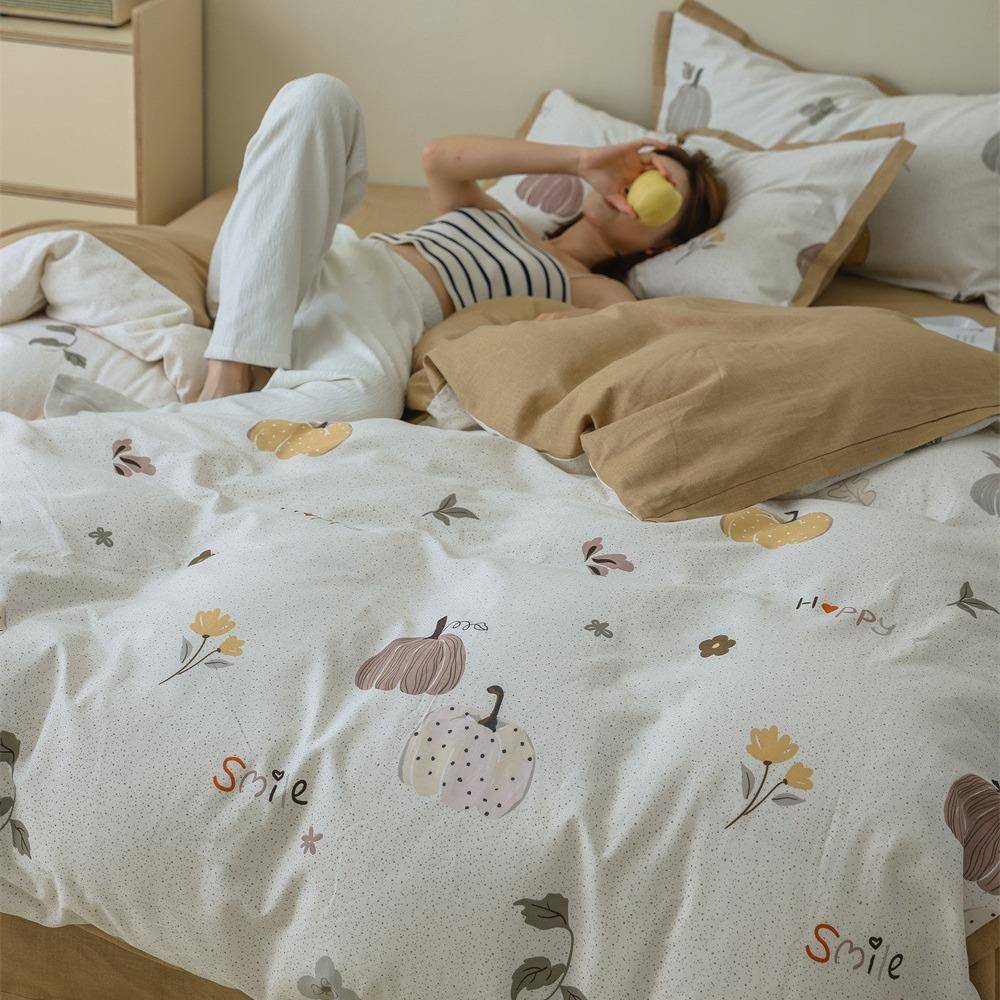 秋冬田园风全棉磨毛亲肤四件套复古印花小缺角被套纯棉保暖床品