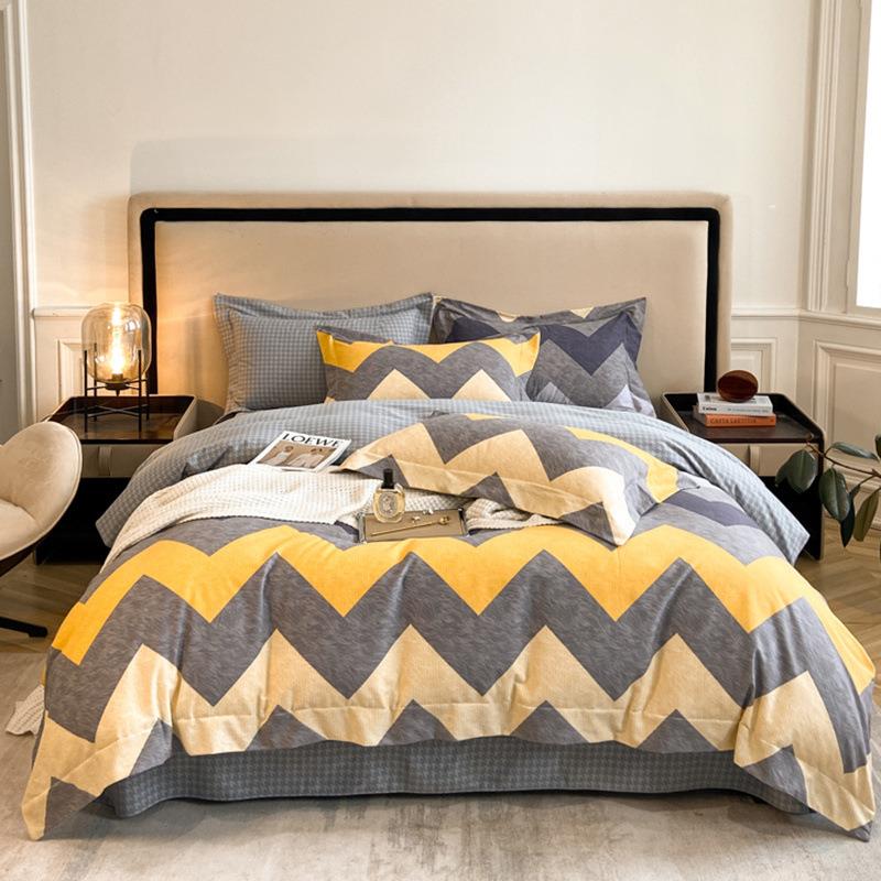 2024新款纯棉磨毛印花四件套全棉秋冬加厚磨毛AB版单双人床单被套