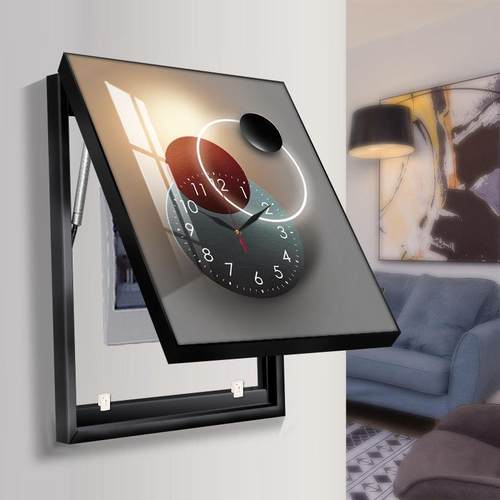 竖版电表箱液压装饰画带钟表现代免打孔遮挡电闸箱配电箱轻奢壁画