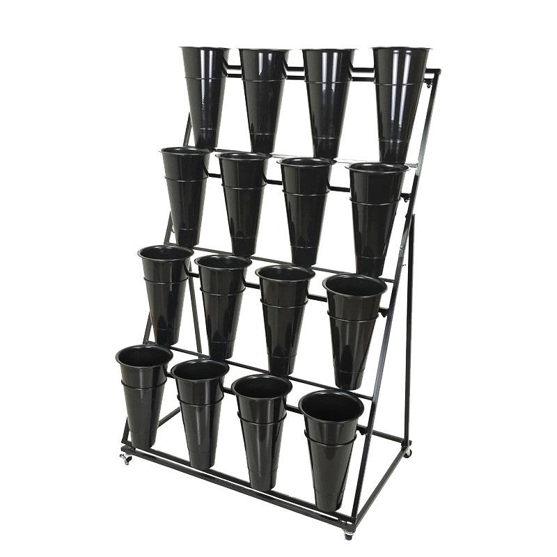 大号花店可移动花架铁艺多层带万向轮鲜花展示架货架塑料鲜花桶架