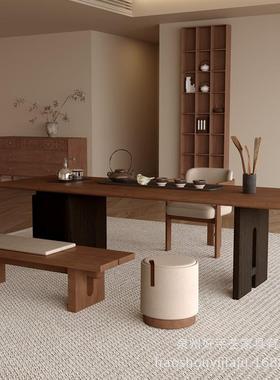 中古风实木喝茶桌椅组合家用小茶台2024新款高端办公室大板泡茶桌