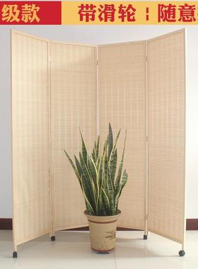 移动屏风隔断滑轮折叠实木竹编简约办公室餐厅日式推拉带轮子