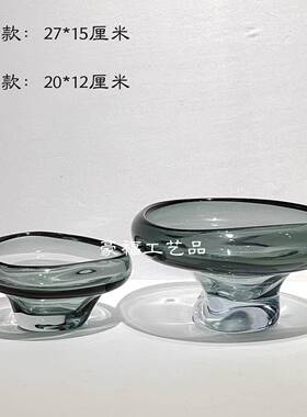 轻奢现代灰色三角琉璃果盘摆件家居样板房餐厅台面装饰样品摆件