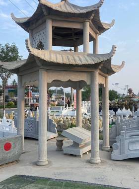 小区石凉亭广场景区景观石亭古建中式双层天然大理石凉亭欧式遮阳