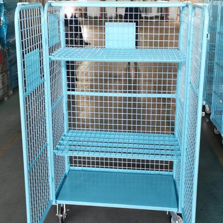 四层物流台车 网格隔板可拆卸带盖双门折叠式网格物流周转车