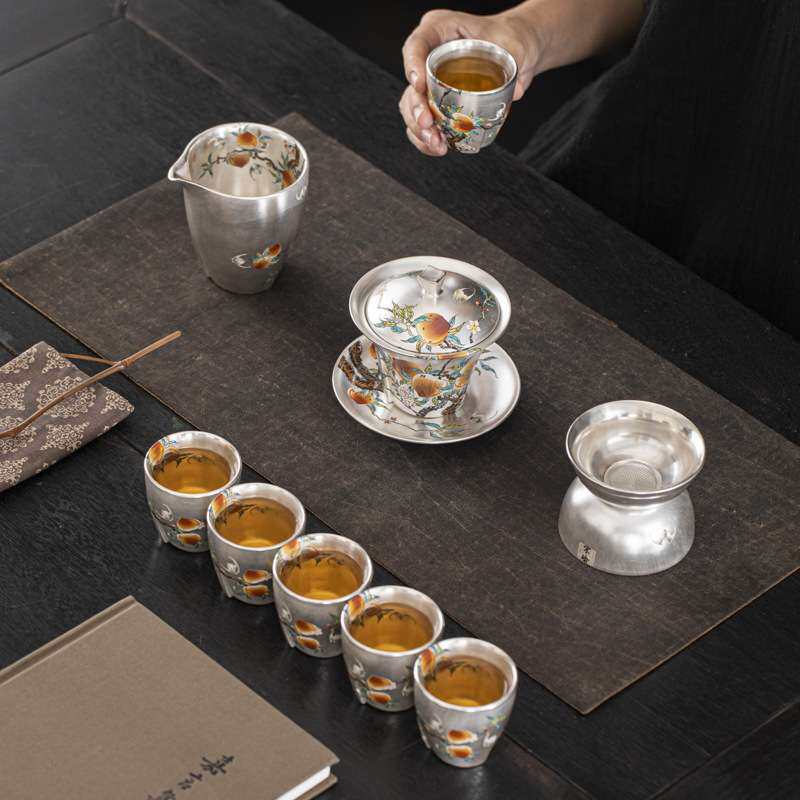 瓷都传统手艺鎏银陶瓷茶具套装鎏银陶瓷茶具耐热防烫陶瓷茶具